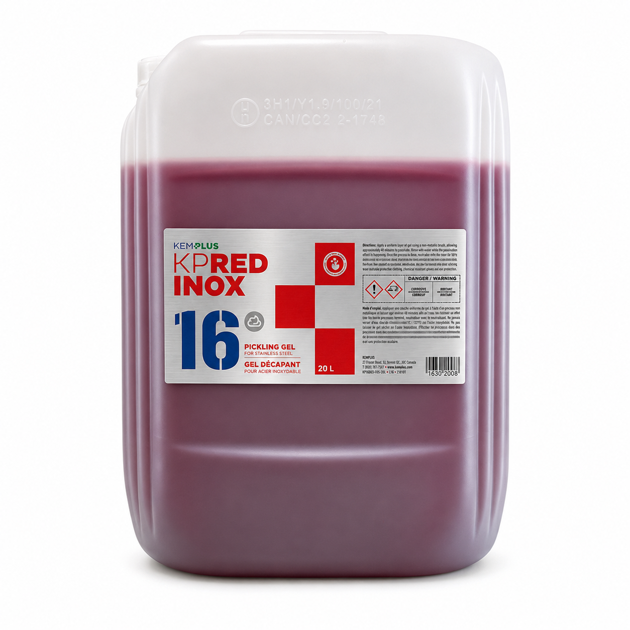 Kemplus KPREDINOX 16 stainless steel pickling gel in a 20 L jerrycan for removing weld oxides and heat tint.